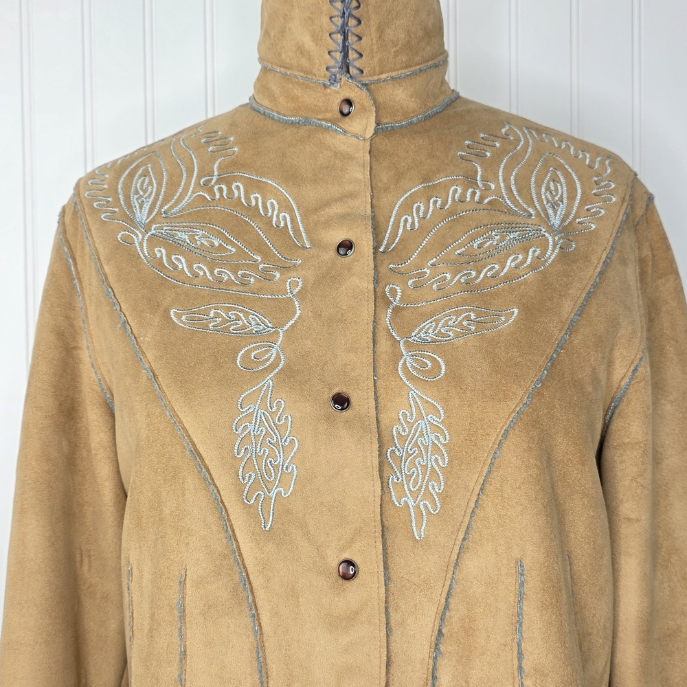 Tasha Polizzi Tasha Polizzi Western Embroidered Faux Suede Jacket Tan Size M - Picture 3 of 10